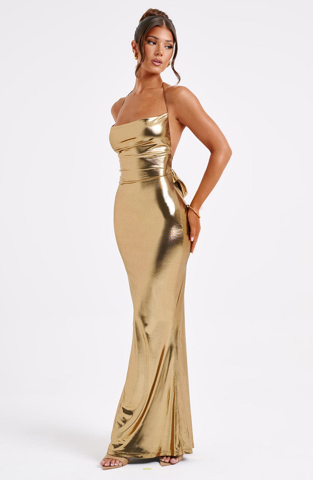 Women’s Cowl Neck Strappy Maxi Dress | Backless Bodycon Evening