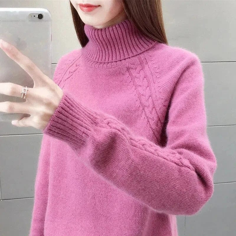 Turtleneck Knit Jumper - Slim Fit with Cable Detail