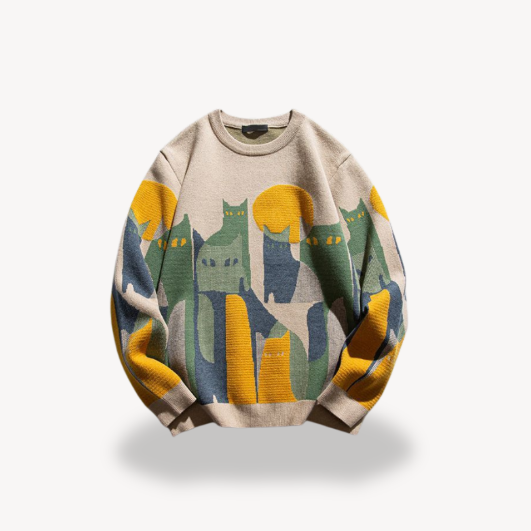 Graphic Knitted Jumper - Relaxed Fit Crew Neck Pullover