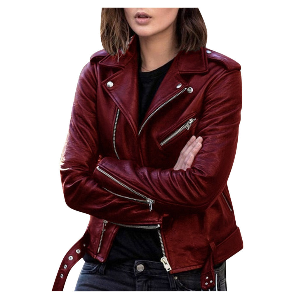 Biker Jacket - Zip Front Style with Lapel Collar