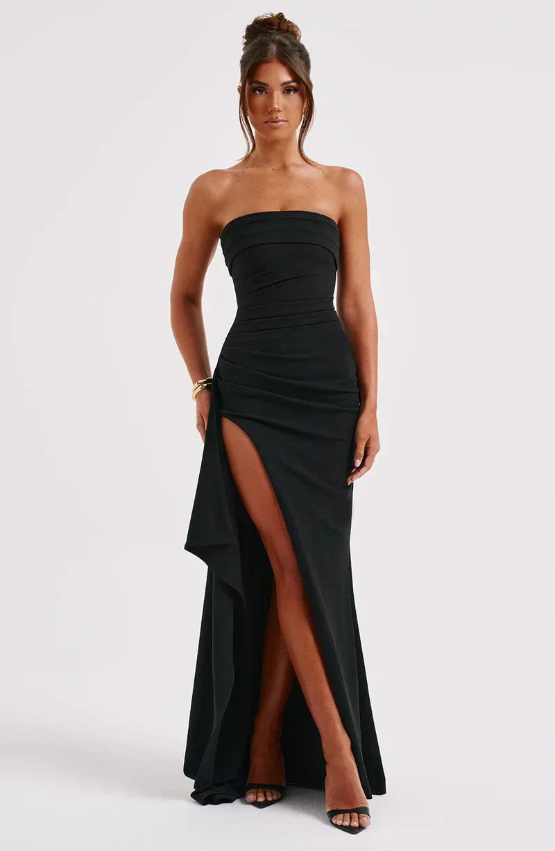 Women’s Strapless Maxi Dress | High Slit Bodycon Evening Gown
