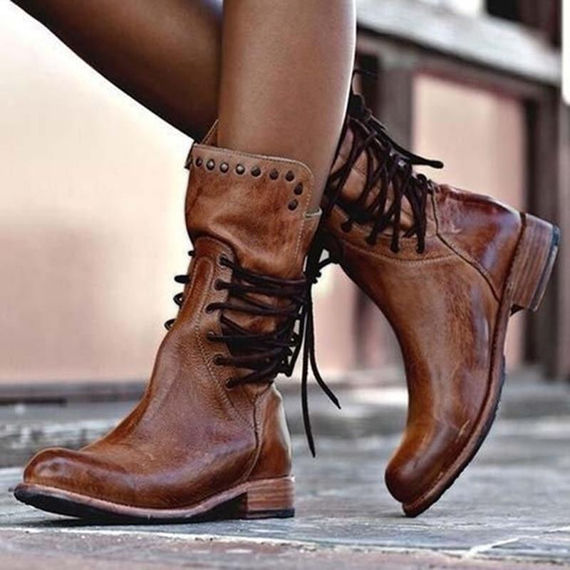 Walking Work Wide Calf Boots - Stud Detail Design