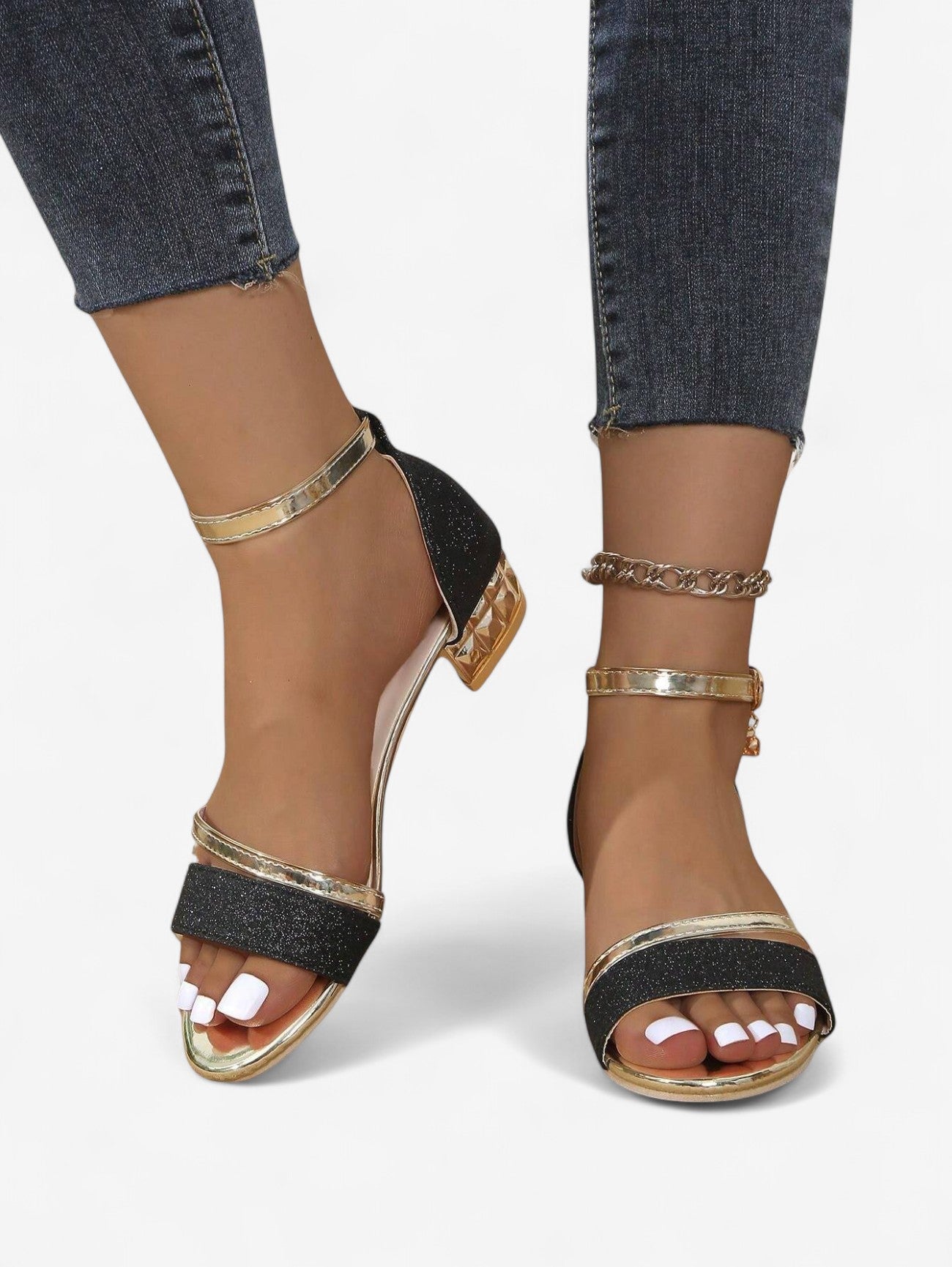Women's Elegant Glitter Low Block Heel Sandals