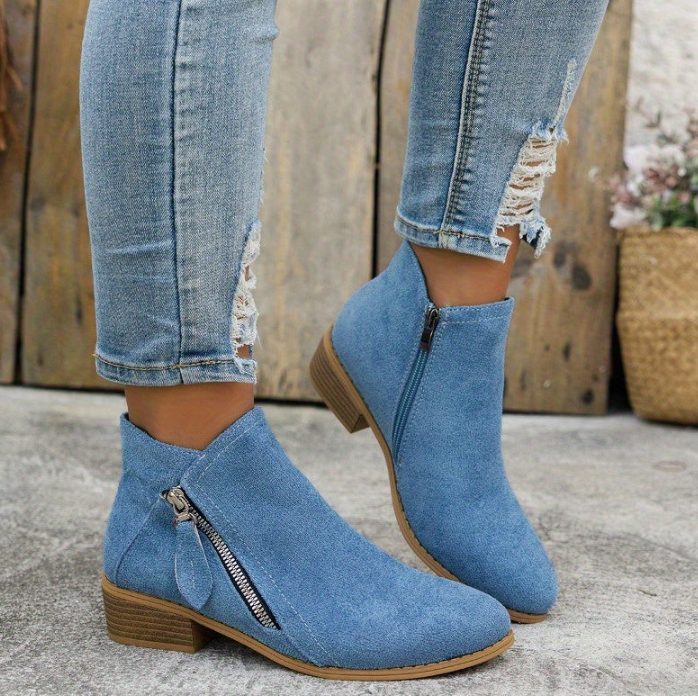 Heeled Ankle Boots - Side Zip Block Heel