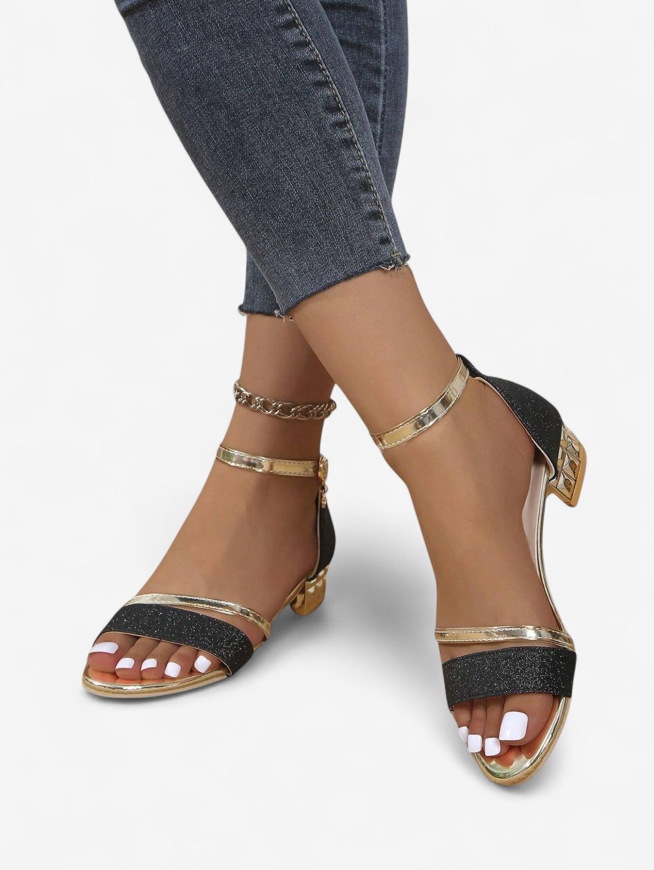 Women's Elegant Glitter Low Block Heel Sandals