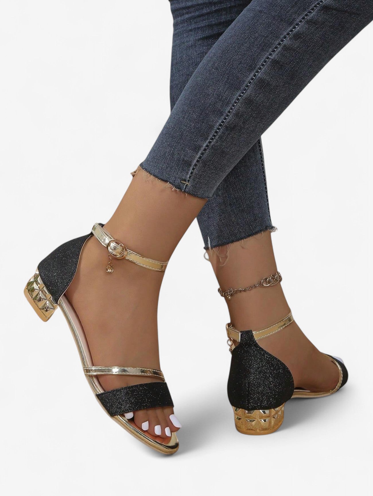 Women's Elegant Glitter Low Block Heel Sandals