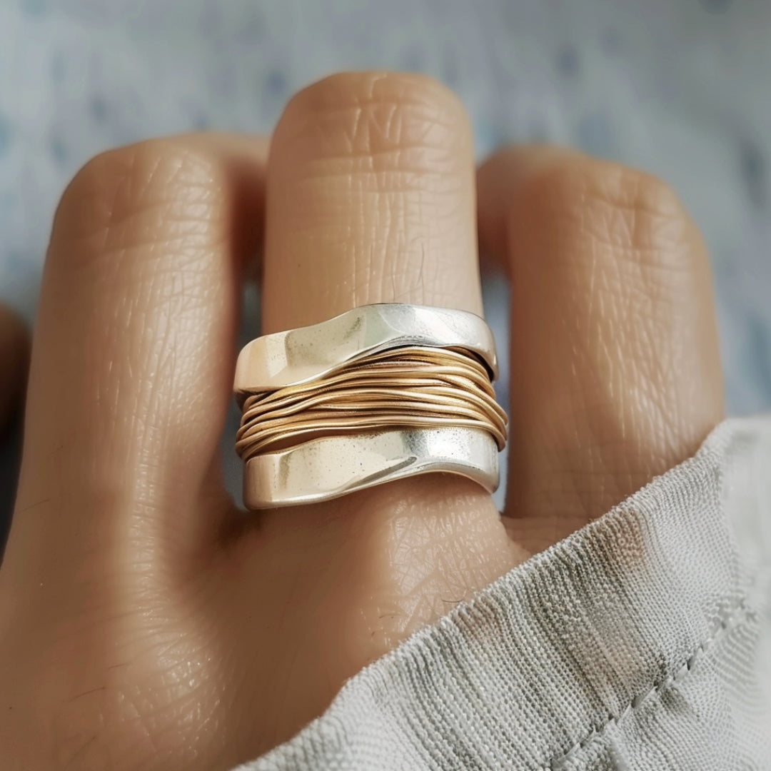 Statement Ring | Wavy Band with Layered Design