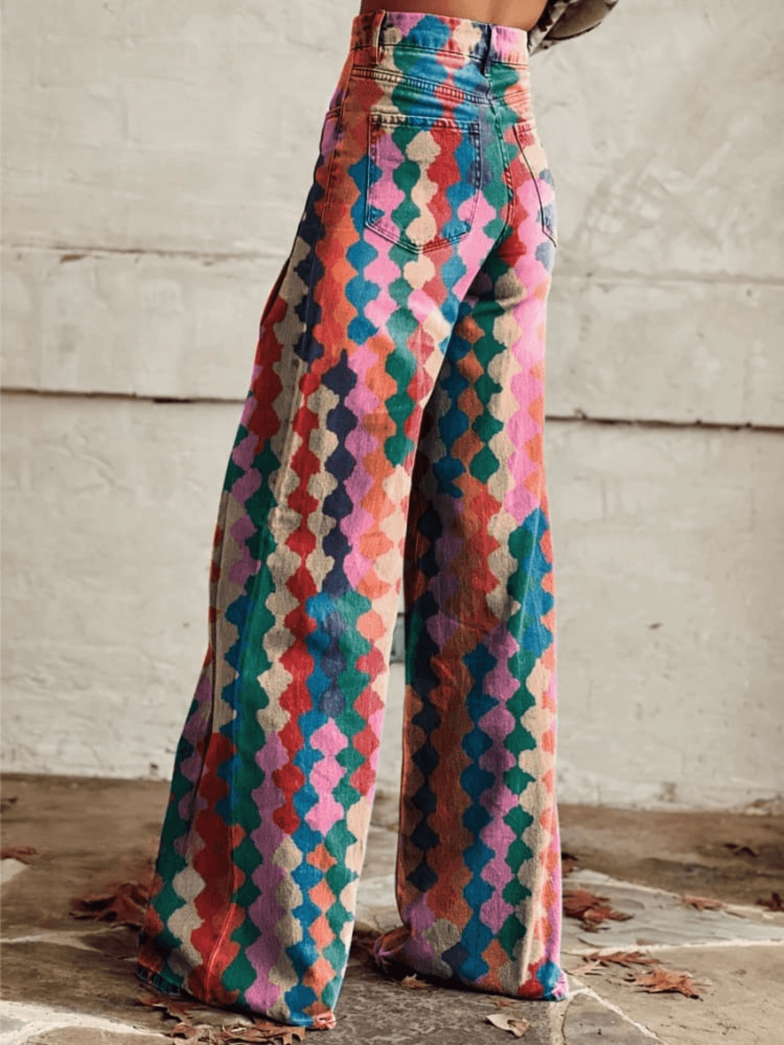 High Waist Wide Leg Trousers - Retro Printed Fit