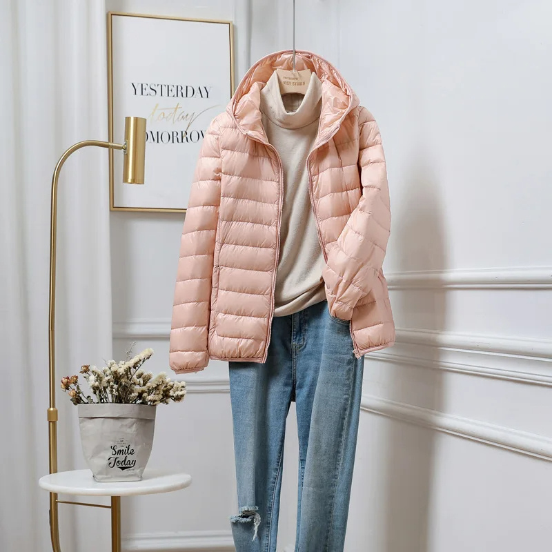 Puffer Jacket - Lightweight with Hooded Zip Front