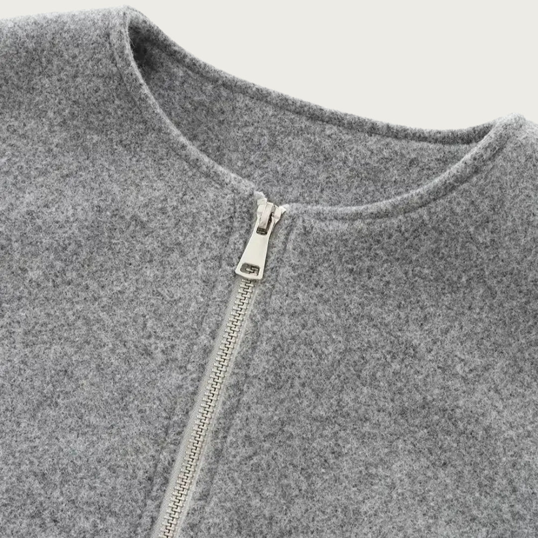 Cropped Bomber Jacket - Zip Front with Balloon Sleeves