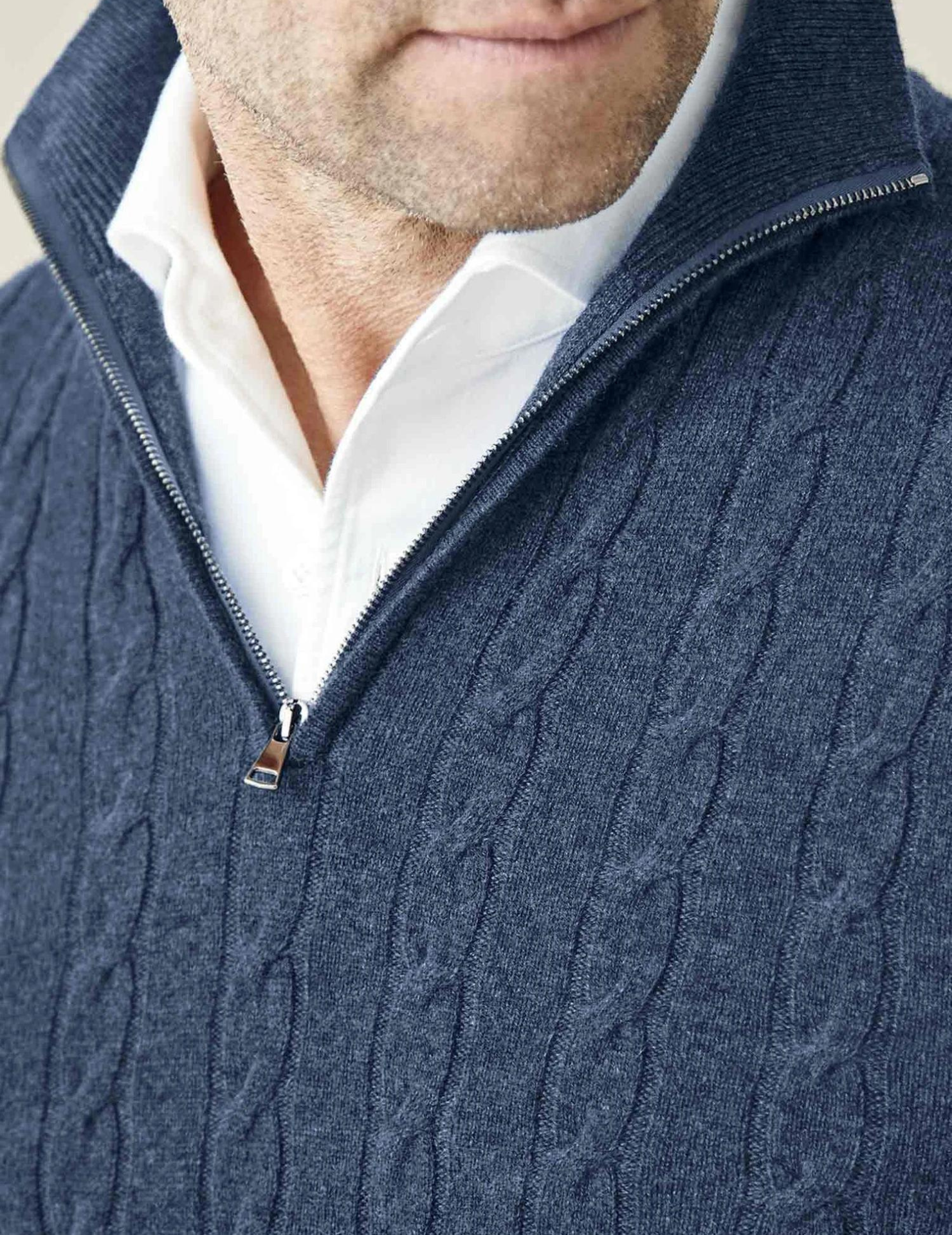 Half Zip Cable Knit Jumper - Classic Fit Pullover