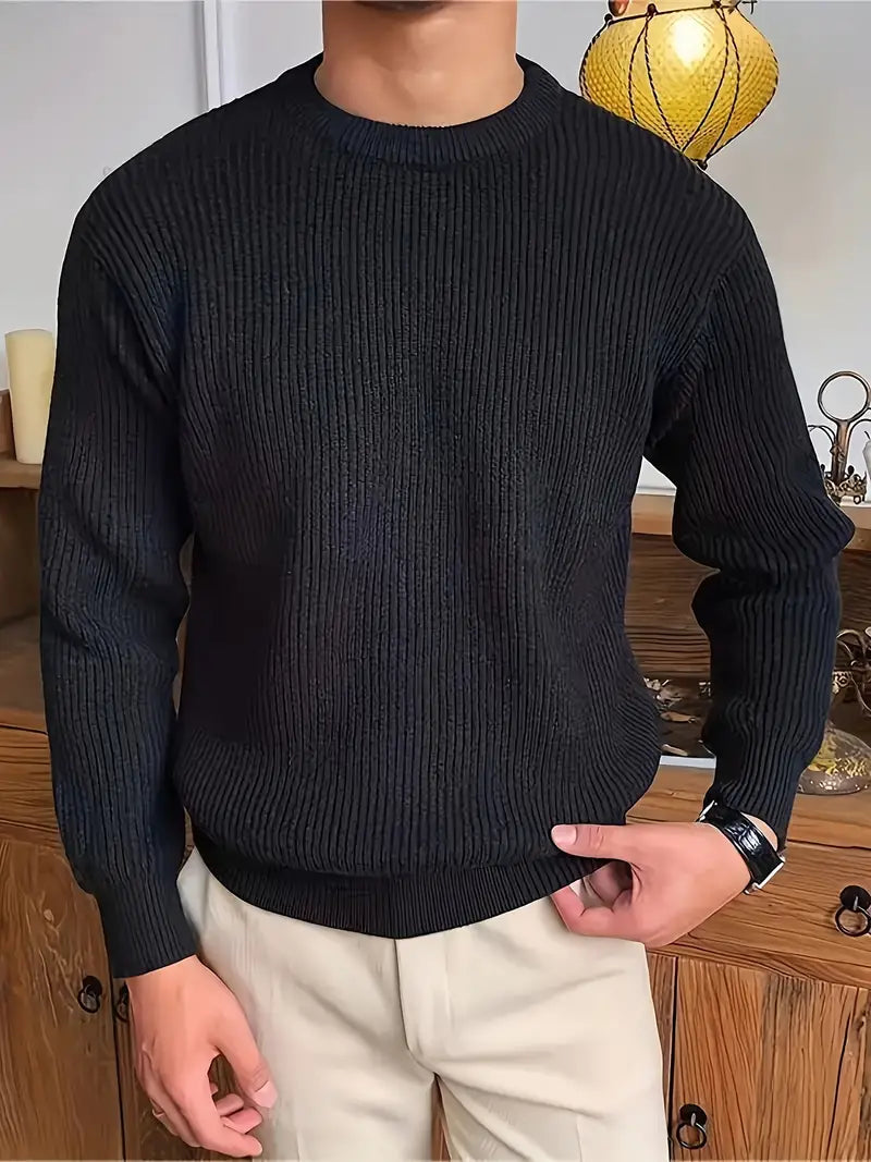 Knitted Crew Neck Jumper – Ribbed Long Sleeve Fit