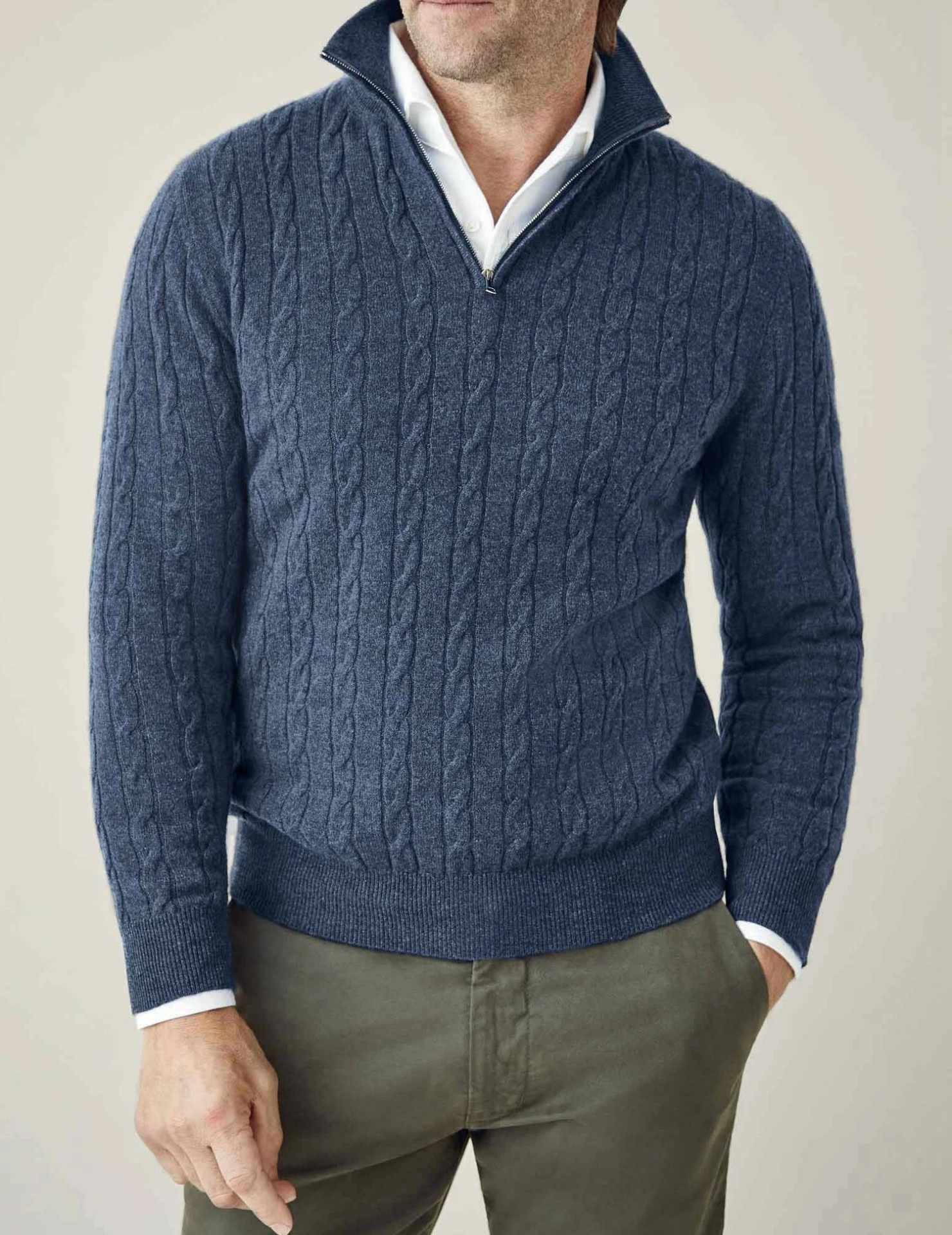 Half Zip Cable Knit Jumper - Classic Fit Pullover