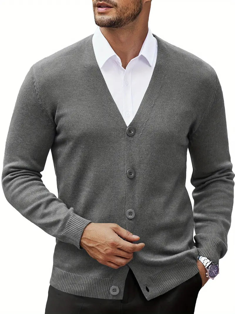 Button Up Cardigan | V Neck with Ribbed Trim