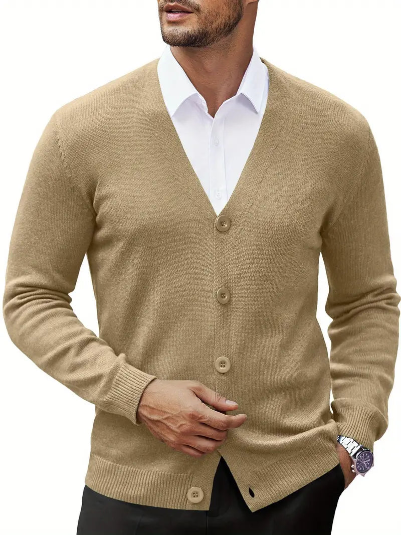 Button Up Cardigan | V Neck with Ribbed Trim