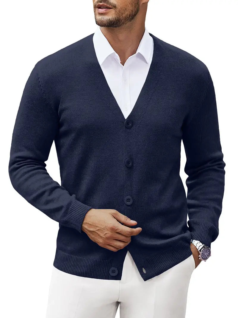 Button Up Cardigan - V Neck with Ribbed Trim