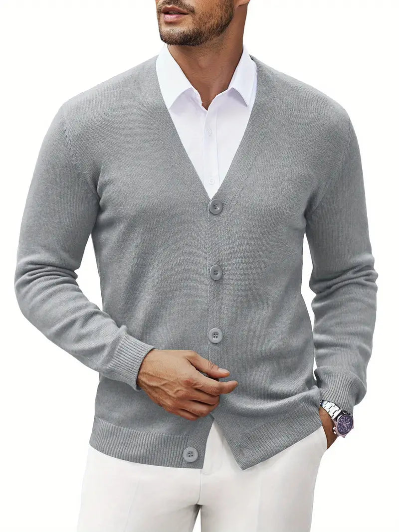 Button Up Cardigan - V Neck with Ribbed Trim
