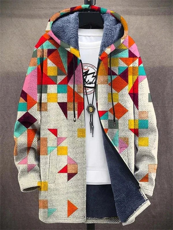 Geometric Print Hooded Cardigan - Open Front