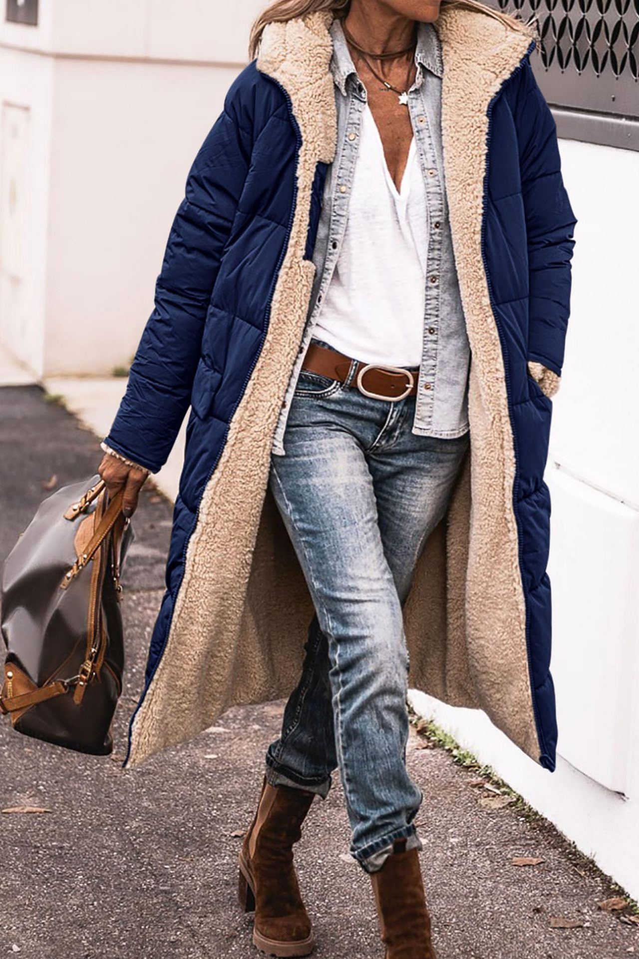 Long Puffer Coat - Oversized Hooded Design