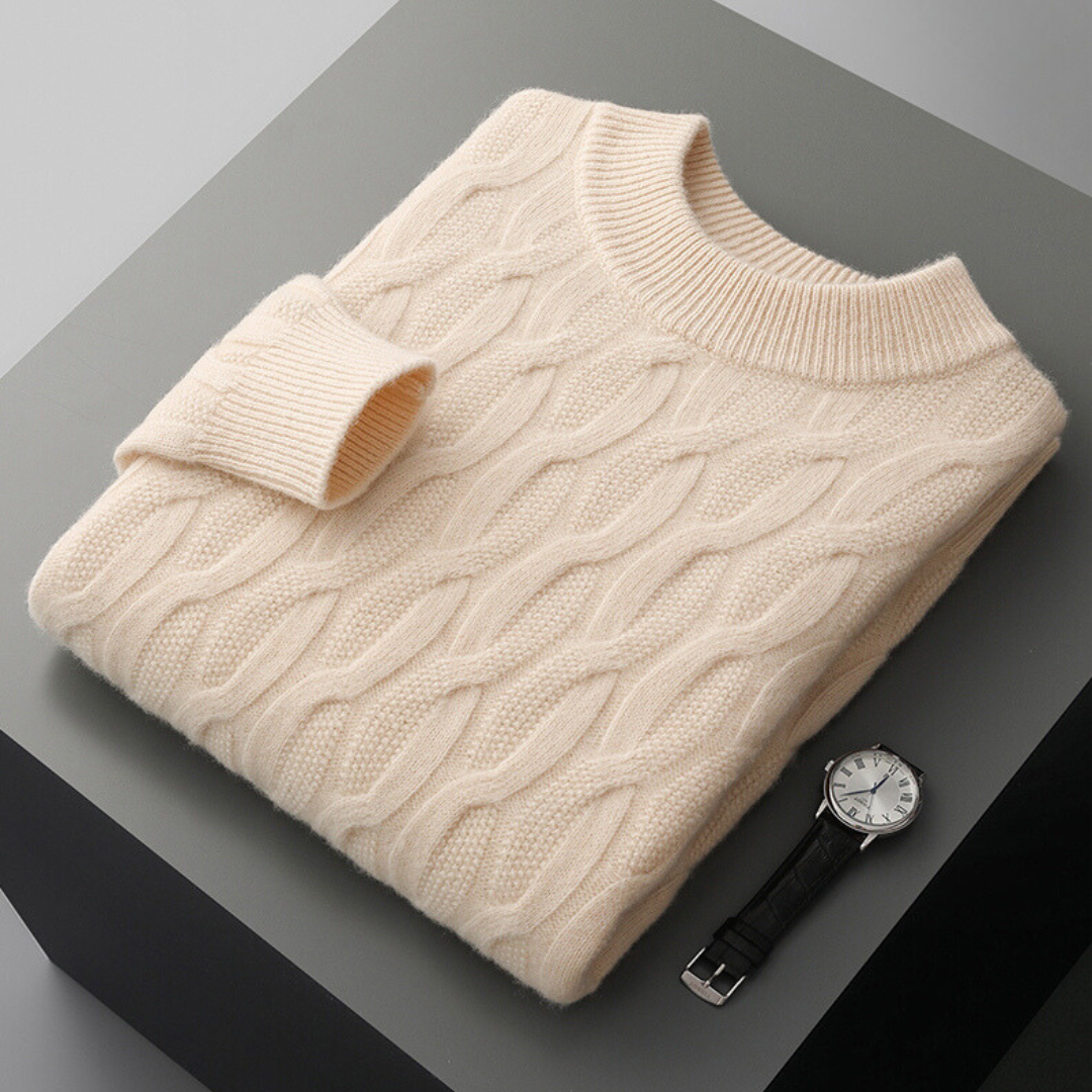 Cable Knit Jumper - Crew Neck Textured Stitch