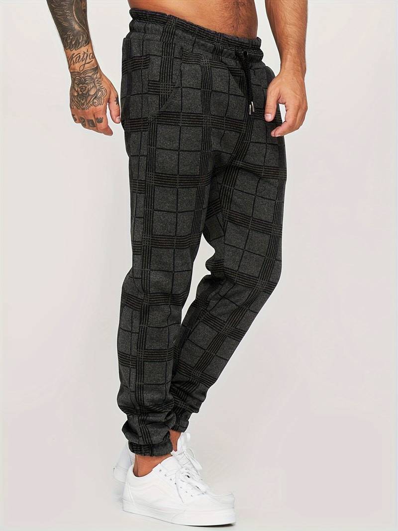 Check Print Joggers - Slim Fit with Tapered Ankle