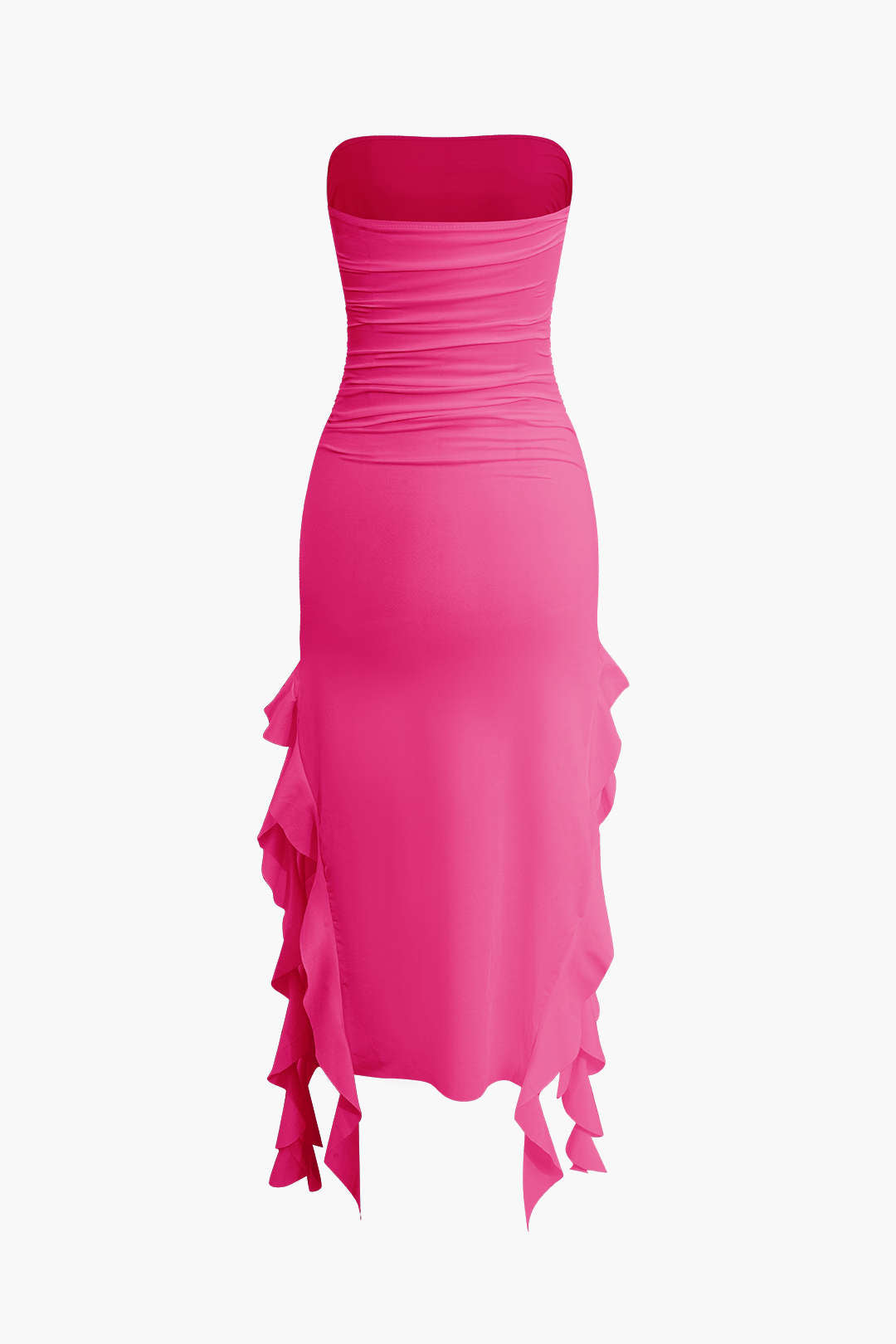 Women’s Strapless Ruched Tube Maxi Dress | Cascading Ruffle Hem