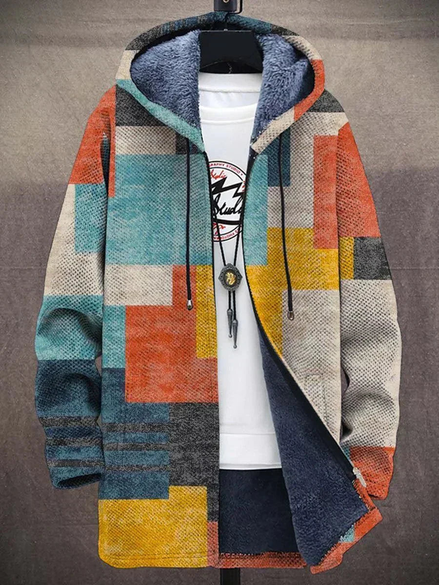 Geometric Print Hooded Cardigan - Open Front