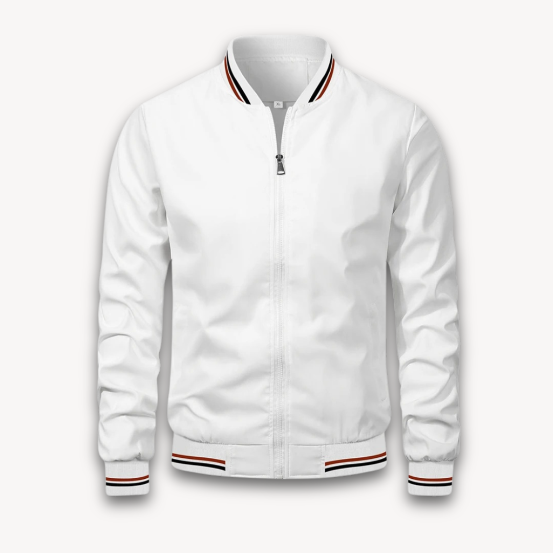Bomber Jacket - Ribbed Trim with Zip Front