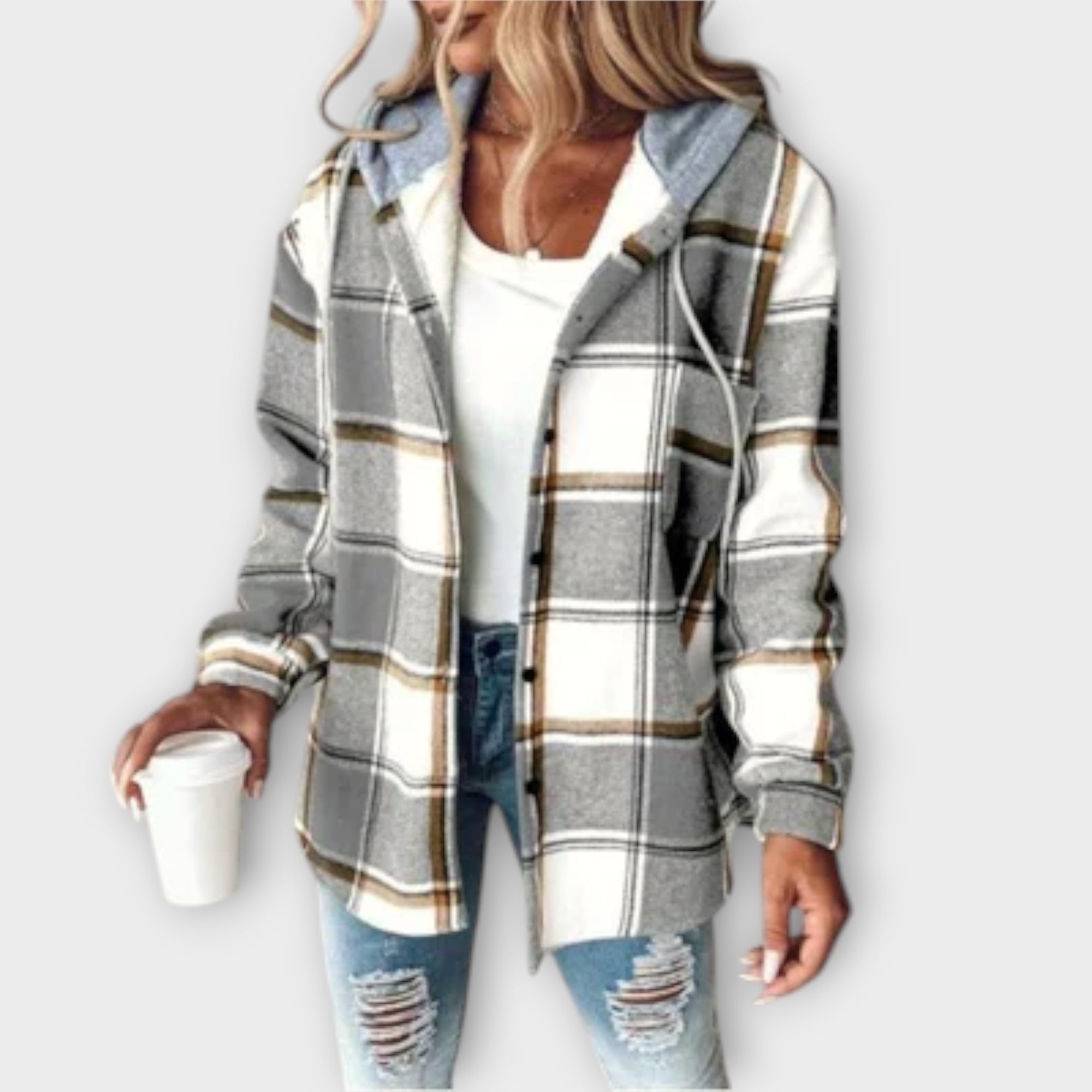Hooded Checked Shirt Jacket - Relaxed Fit