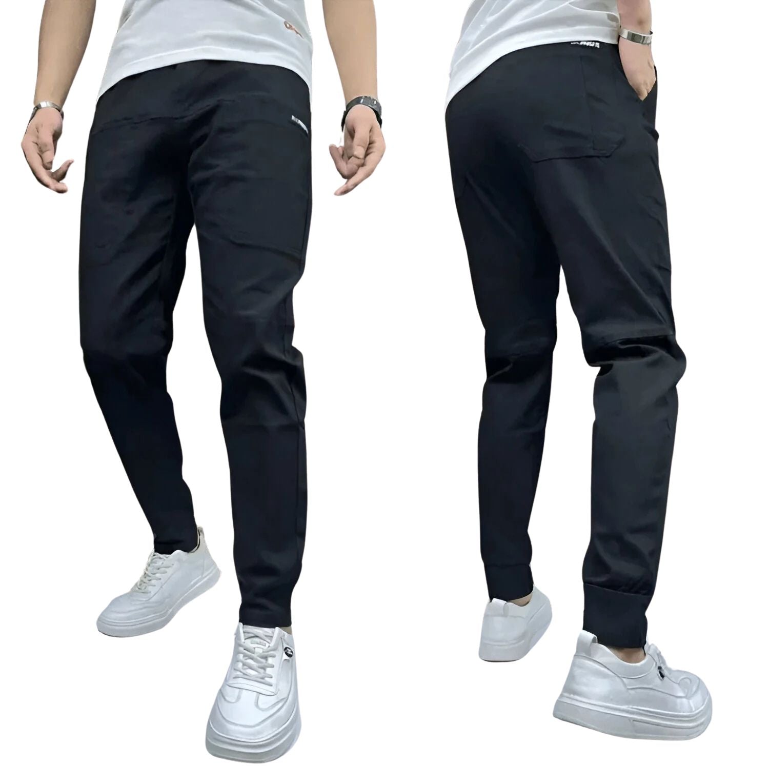 Slim Fit Tapered Work Trousers - Cuffed Ankle Design