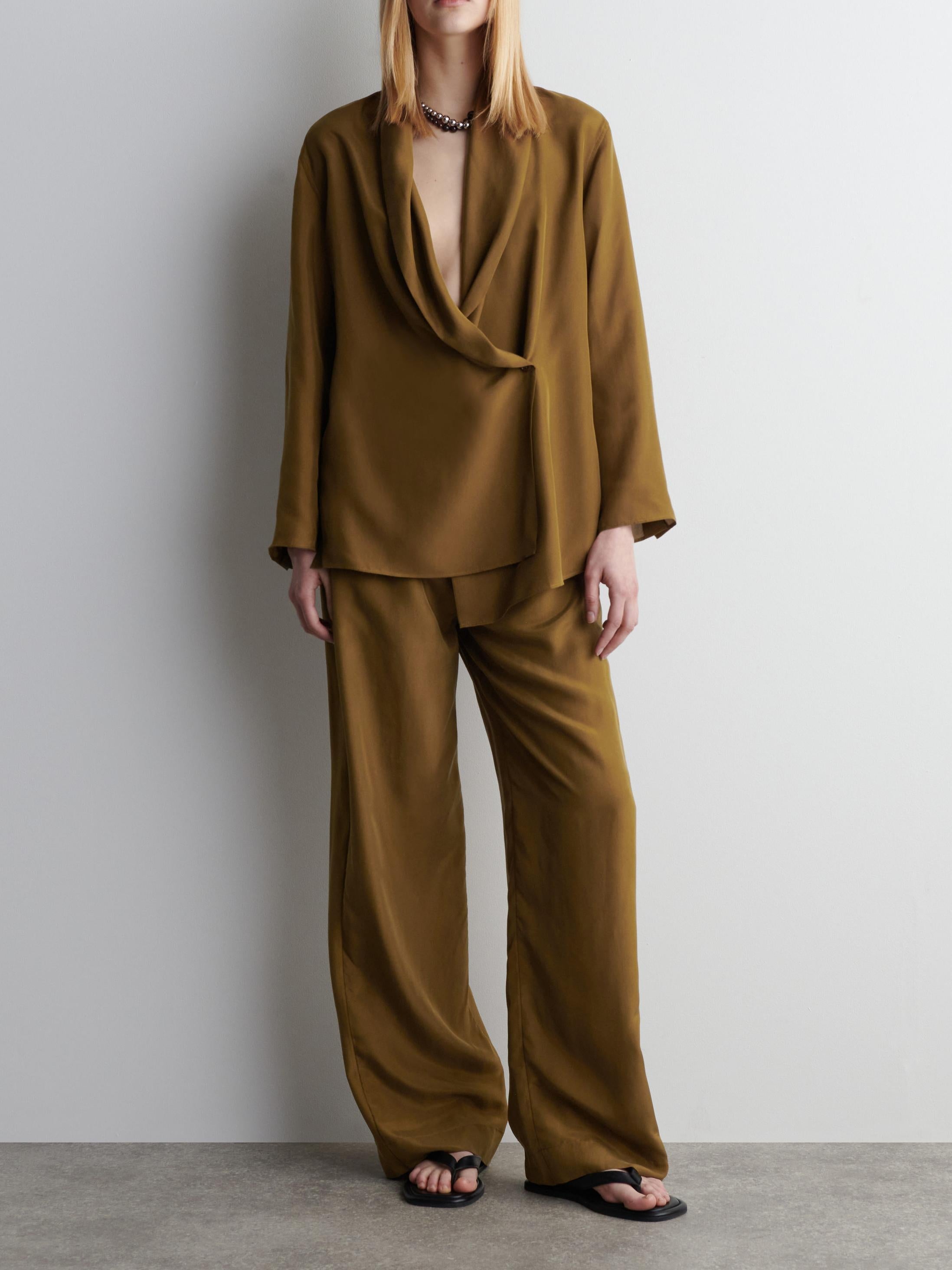 Two Piece Set - Loose Fit Blouse with Wide Leg Trousers