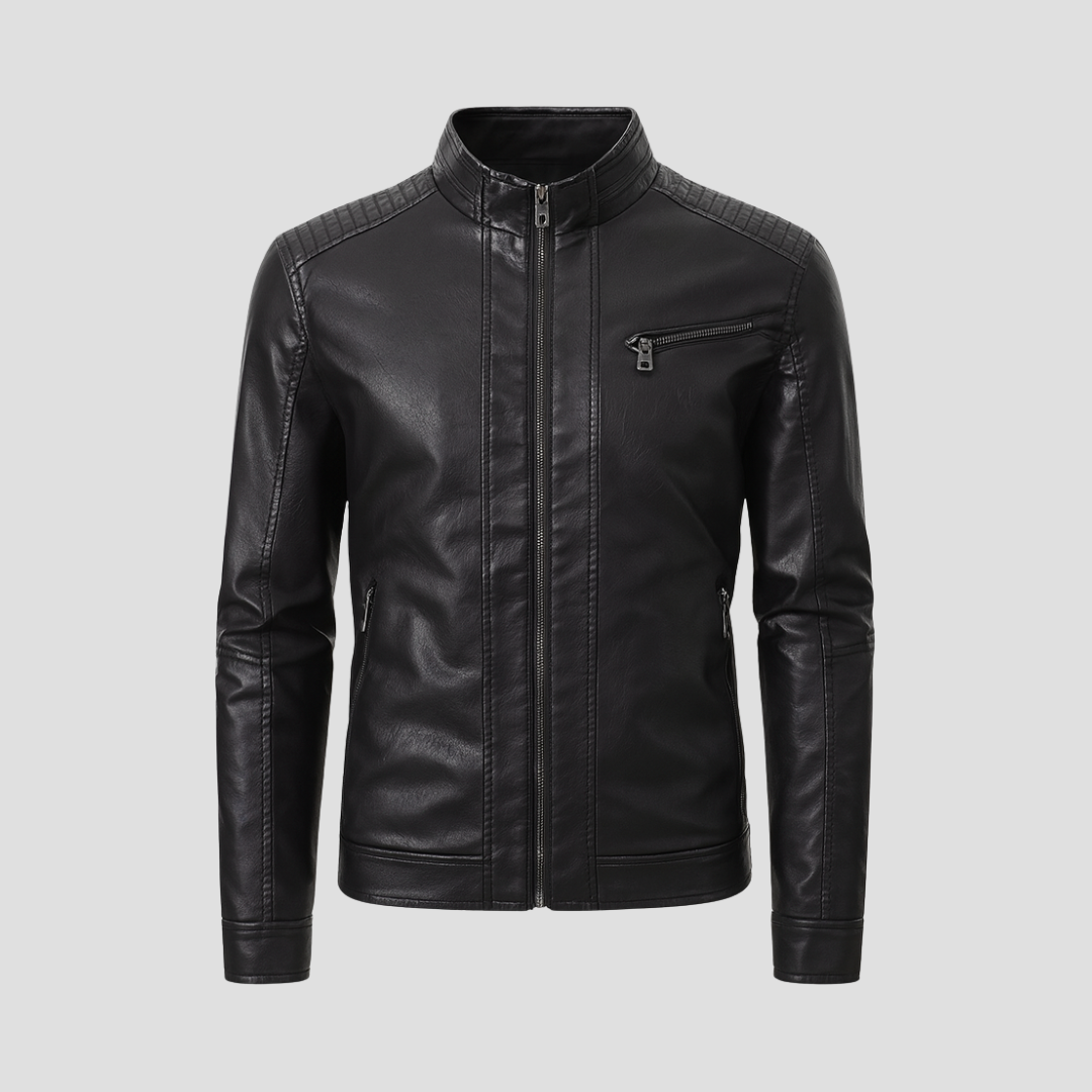 Men’s Biker Jacket | Stand Collar Zip Front Pockets