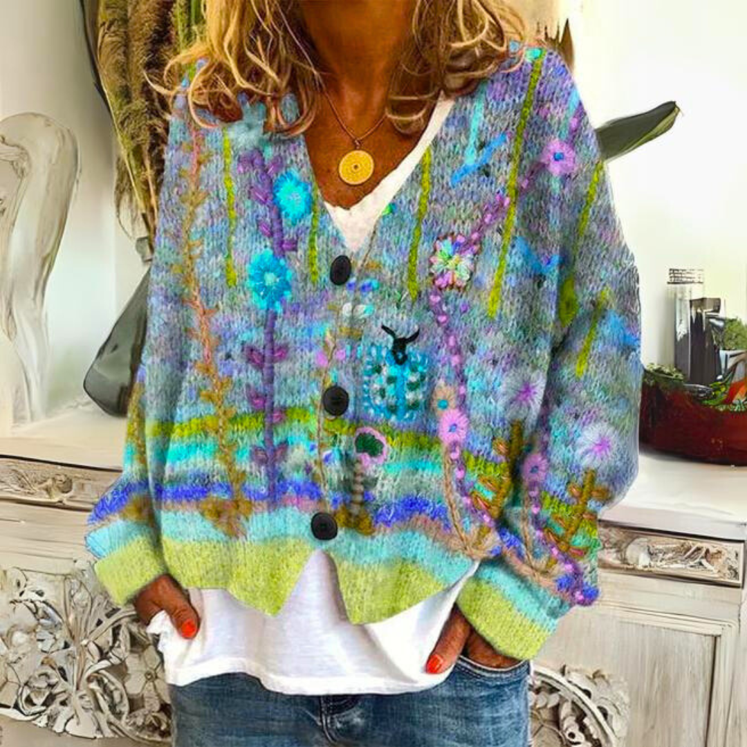 Floral Knit Cardigan - Button Front