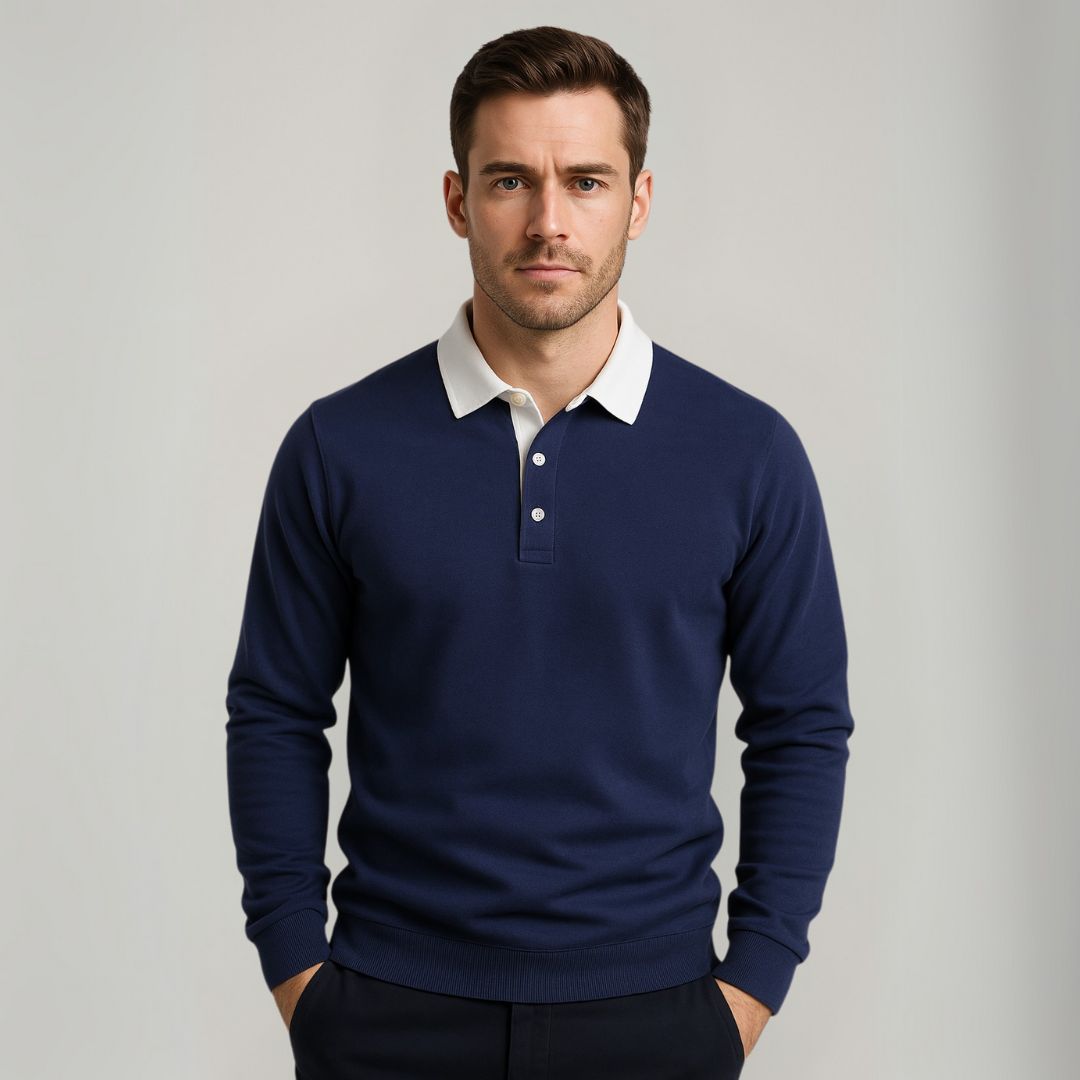 Long Sleeve Polo Shirt - Classic Collar with Button Front