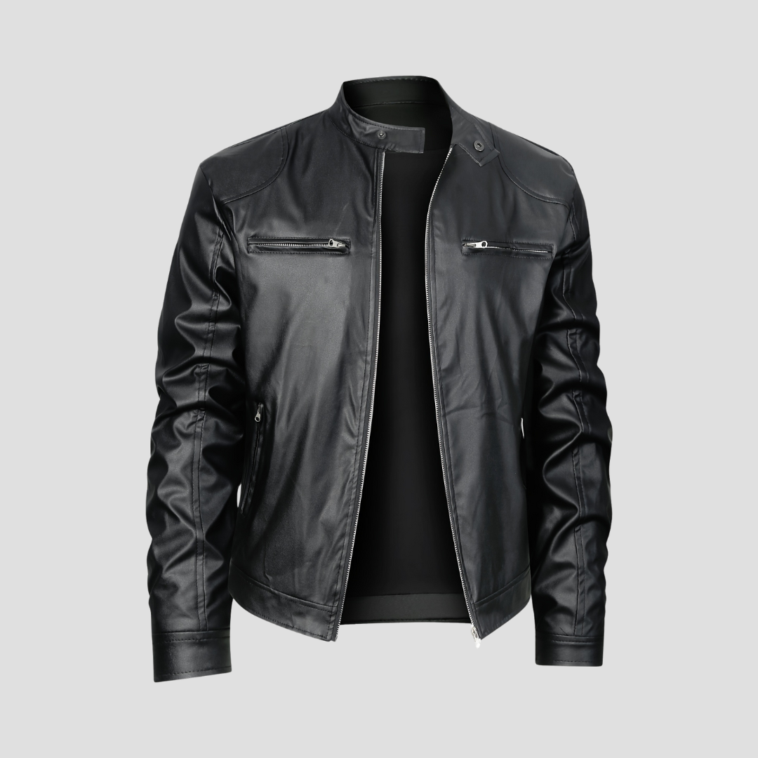 Men’s Biker Jacket | Stand Collar Zip Front For Smart Casual
