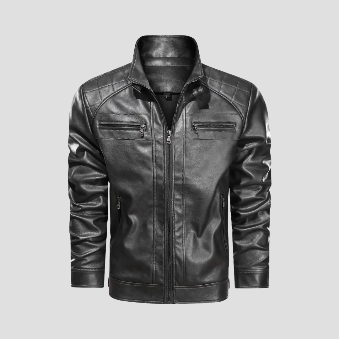 Men’s Biker Jacket | Stand Collar Zip Pockets Moto Style
