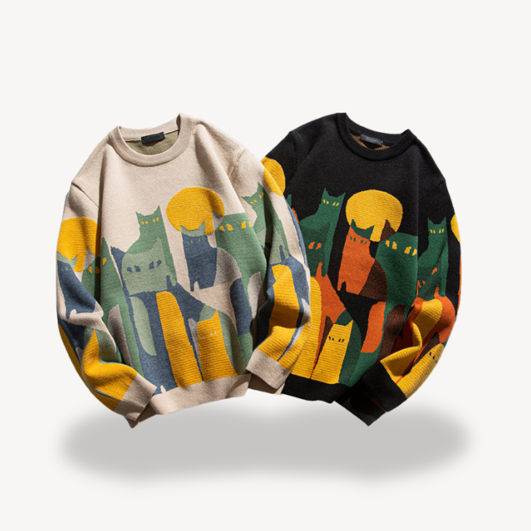 Graphic Knitted Jumper - Relaxed Fit Crew Neck Pullover