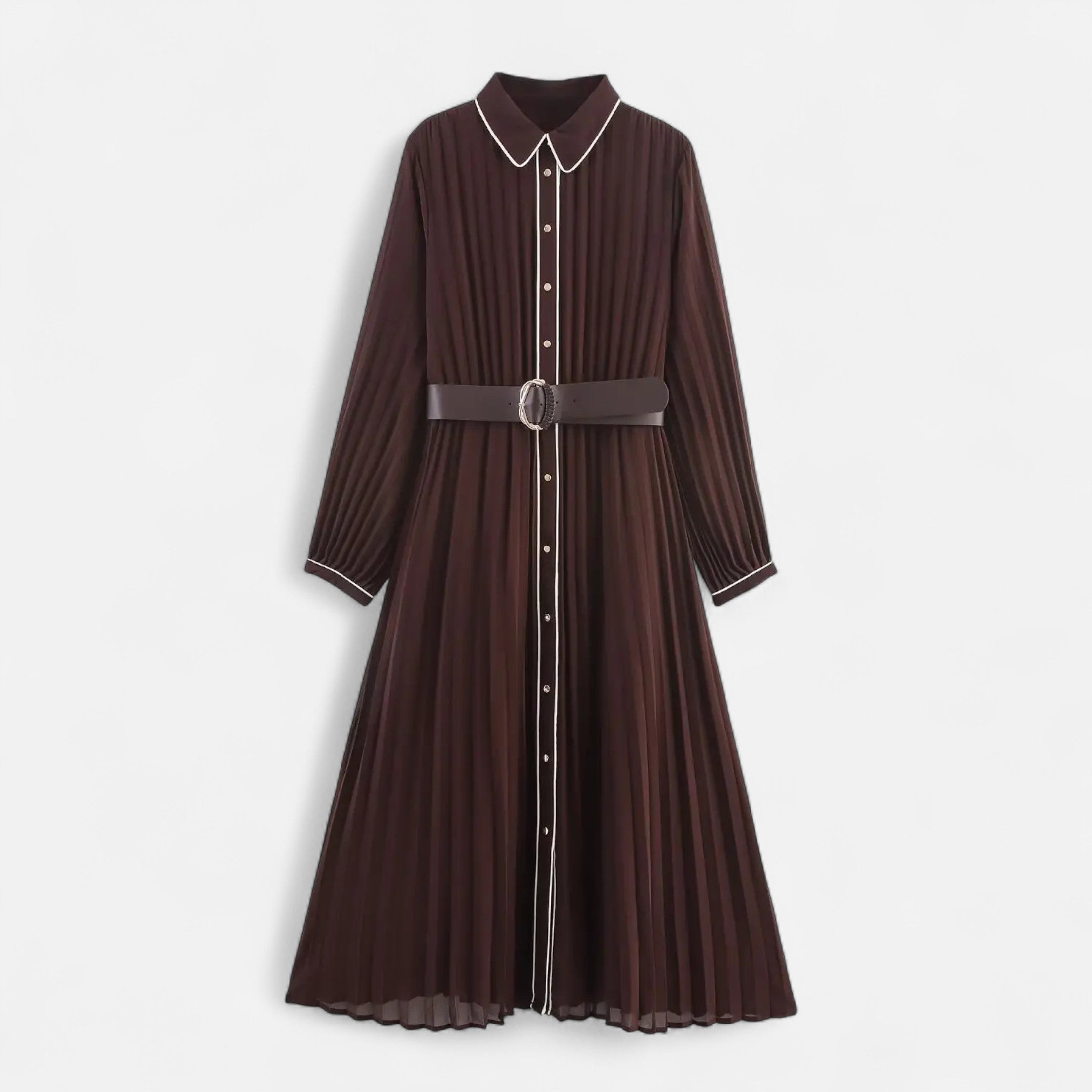 Women’s Chiffon Dress | Pleated Midi Shirt Dress With Belt