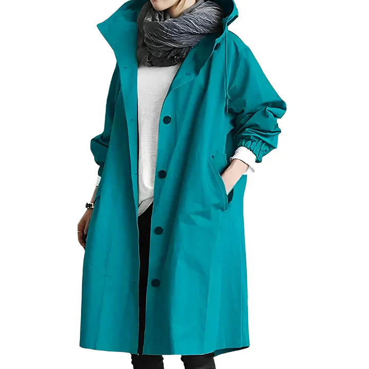 Rain Jacket - Hooded Relaxed Fit with Button Front