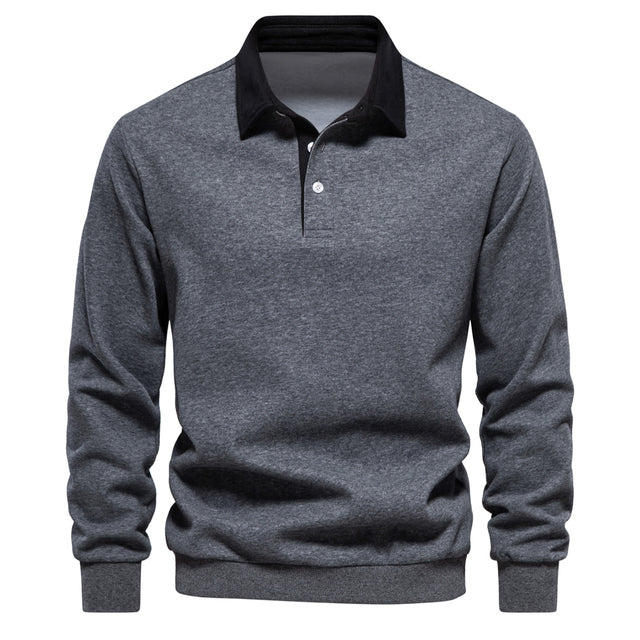 Polo Neck Sweatshirt - Long Sleeve Relaxed Fit