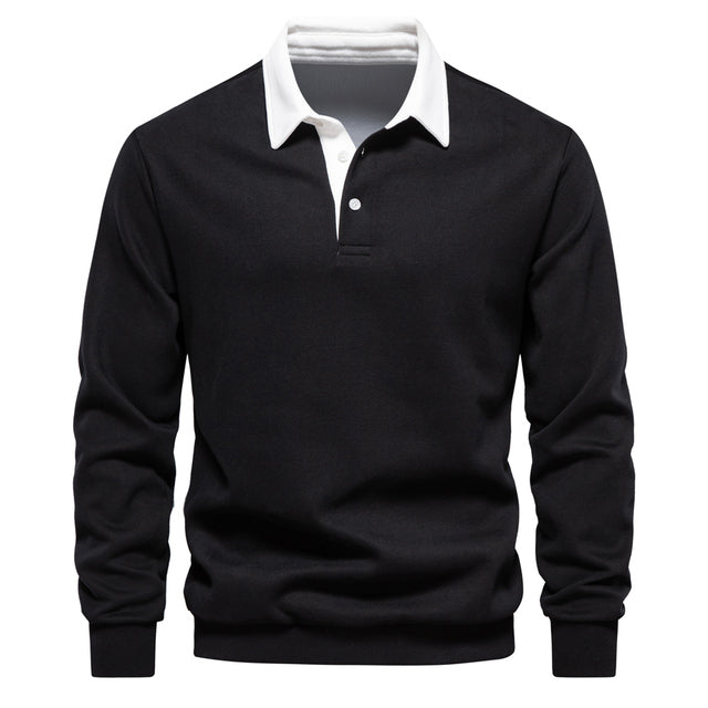 Polo Neck Sweatshirt - Long Sleeve Relaxed Fit