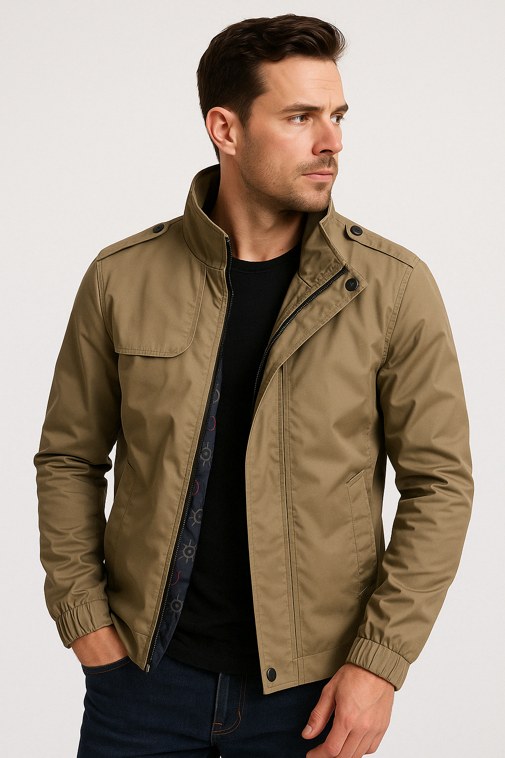 Lightweight Short Jacket - Zip Front with Stand Collar