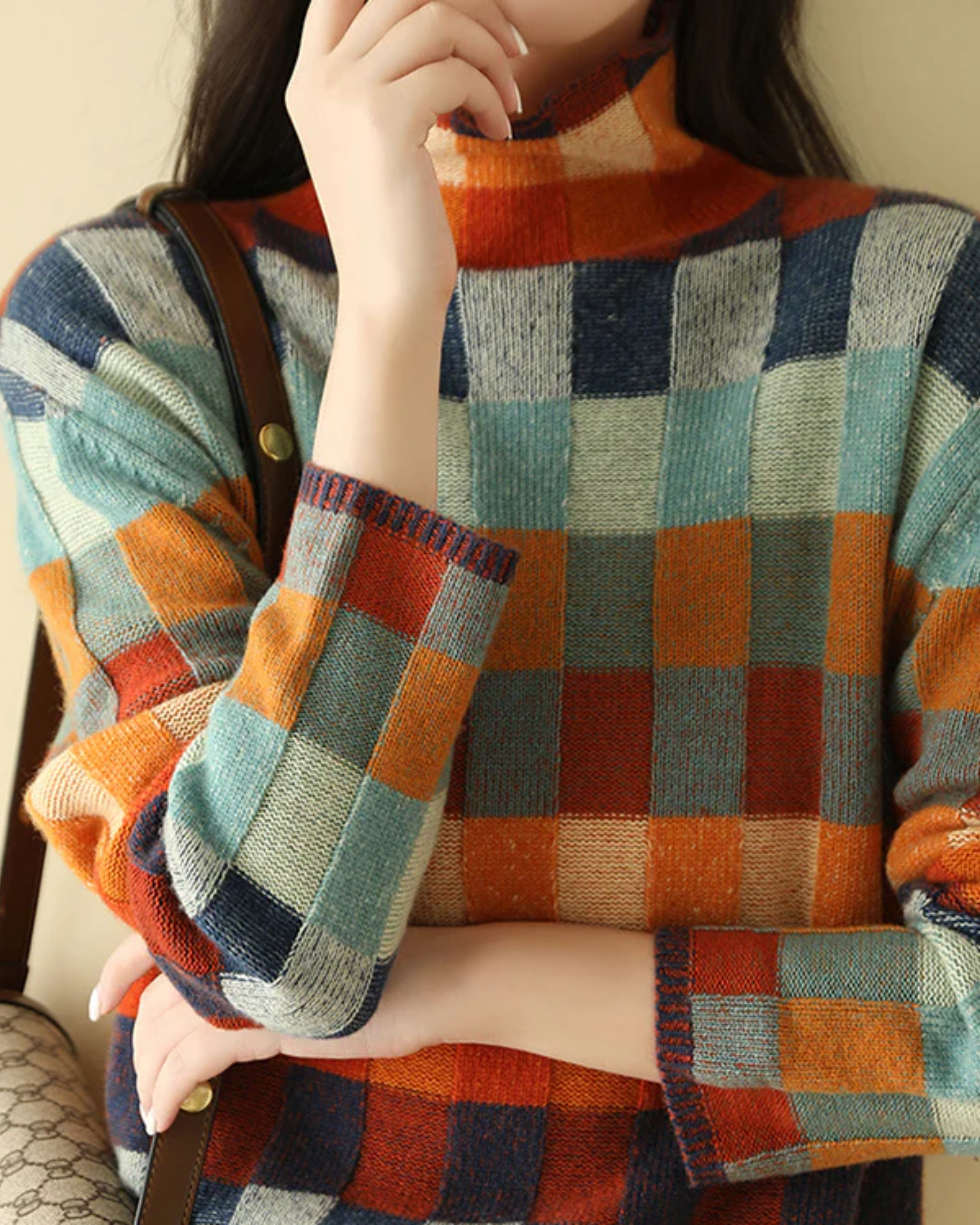 Checked Jumper | High Neck Knitted Style