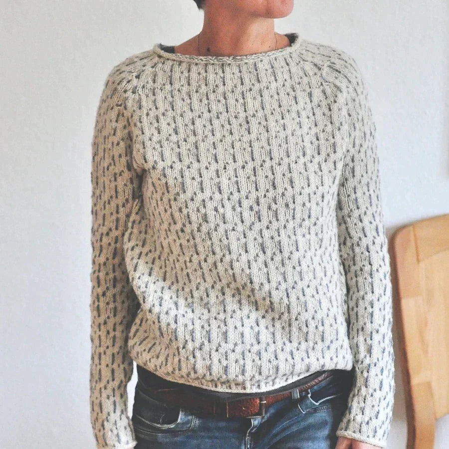 Round Neck Knit Jumper - Relaxed Fit with Textured Pattern