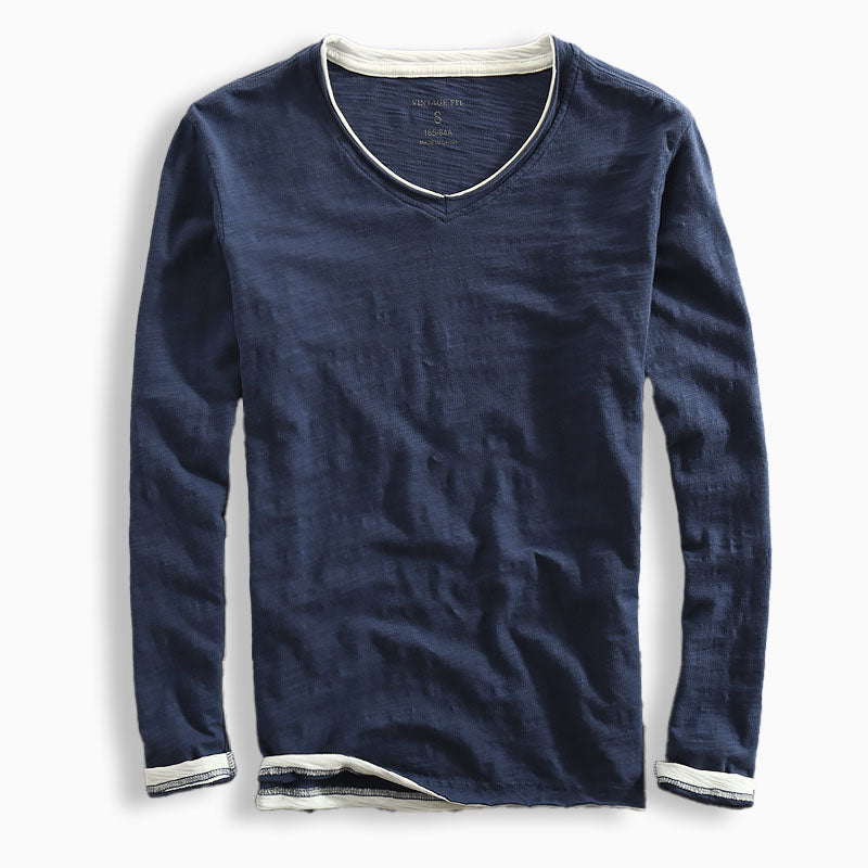 Long Sleeve V Neck Top | Layered Hem Design