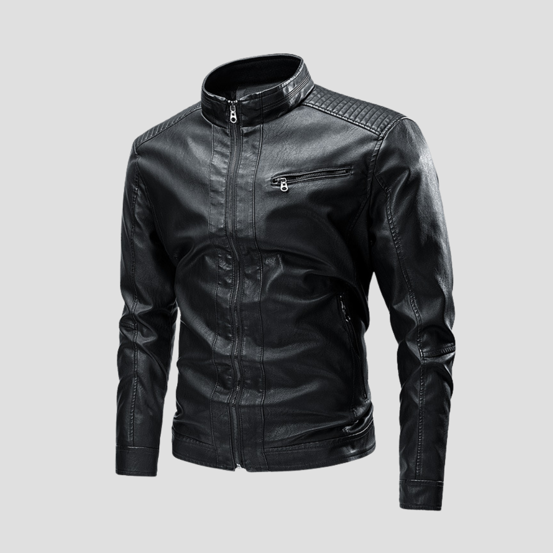 Men’s Biker Jacket | Stand Collar Zip Front Pockets