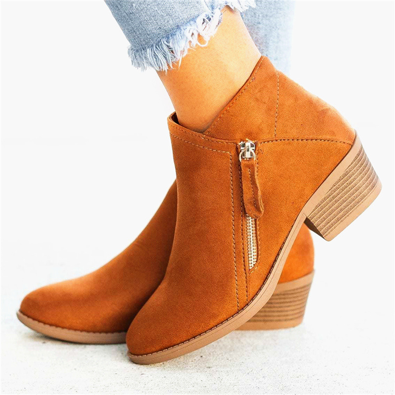 Heeled Ankle Boots - Side Zip Block Heel