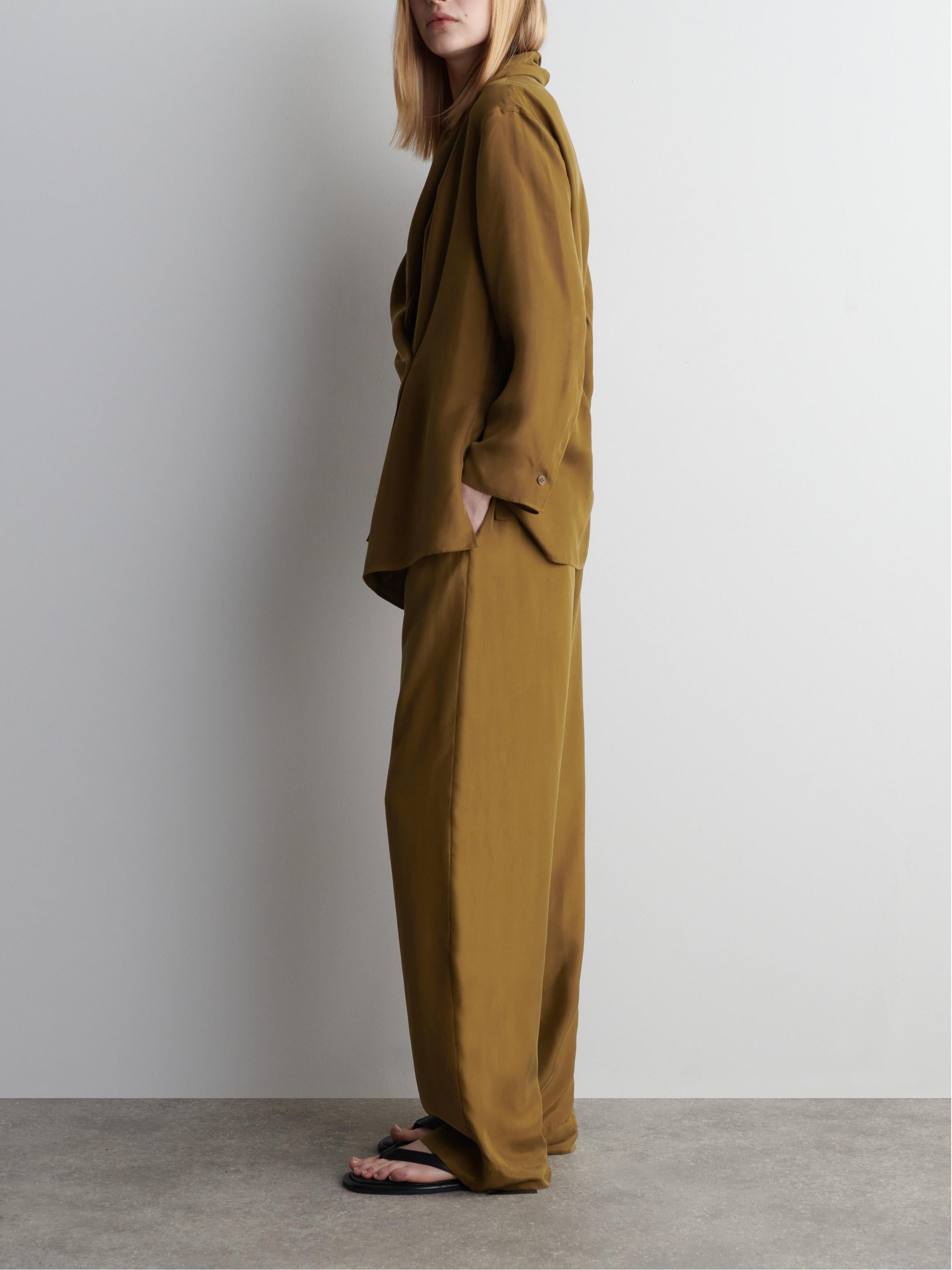 Two Piece Set - Loose Fit Blouse with Wide Leg Trousers