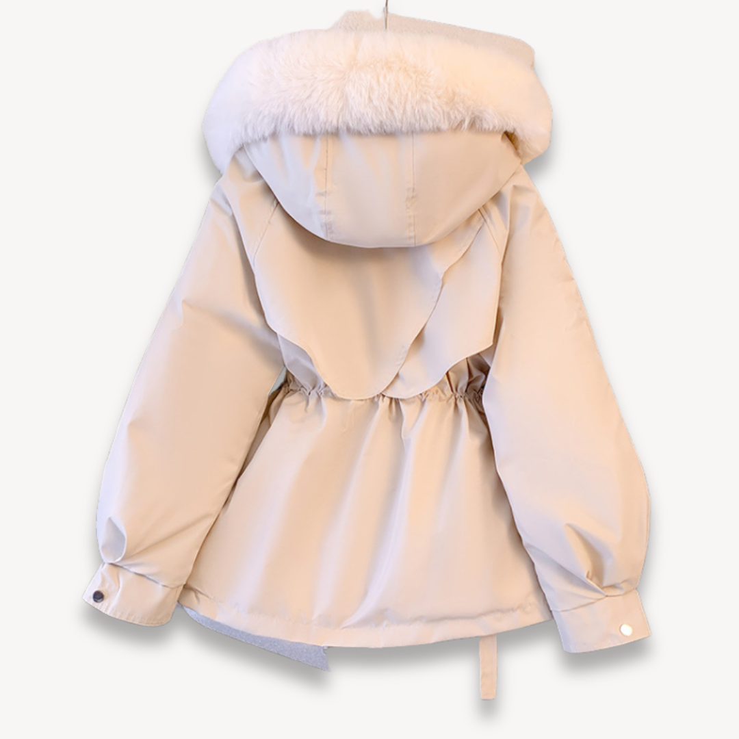 Winter Parka Jacket - Hooded Style with Drawstring Waist