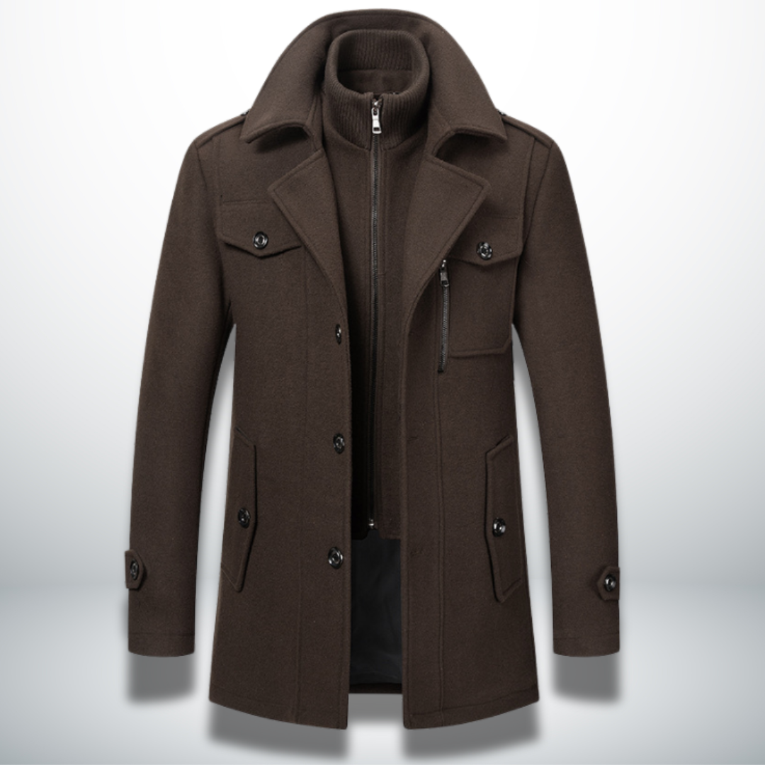 Trench Long Overcoat - Single Breasted with Multiple Pockets